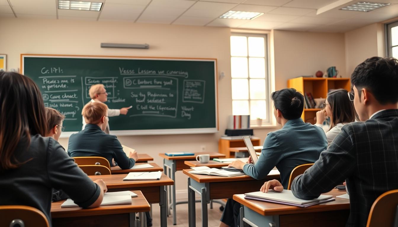 Students studying together in modern classroom